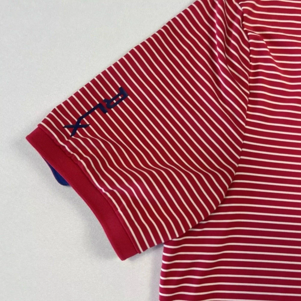 Ralph Lauren RLX Mens Polo Shirt Striped Golf Polyester Elastane Dark Pink Large